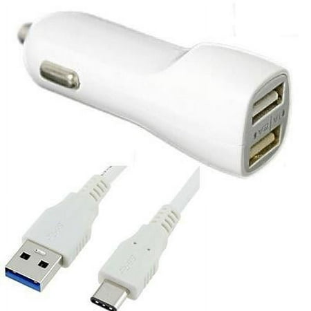 Car/DC Charger for Samsung S20 FE 5G A90 5G M30s A30s A50s Note 10+ Note10 5G M40 Xcover 4s S10 S10+ Fold S10e (Dual USB Port Data Charging Cable included) - White