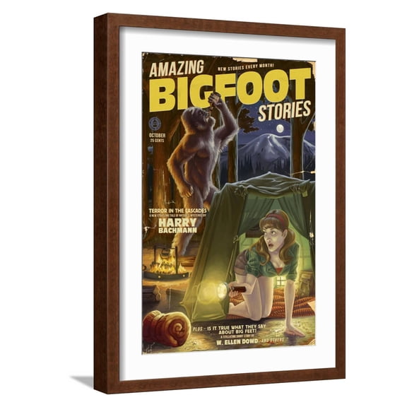 Art.com Amazing Bigfoot Stories Art Print by Lantern Press, Brown Frame Wall Art, 17" x 23"
