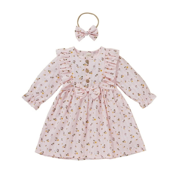 Staki Girls Cute Long Sleeve Dress Girls Long Sleeve Dress Kids Flowy Tiered Ruffle Crewneck Fall Dresses(Pink,2-3 Years)