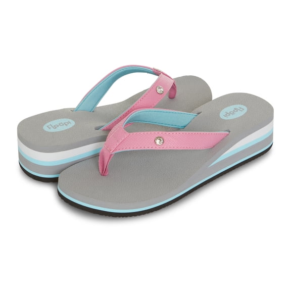 Floopi High Heel Wedge Sandals for Women-Comfort Yoga Mat Footbed for Support, Flip Flop Thong Platforms for Summer, Color Grey, Size 8