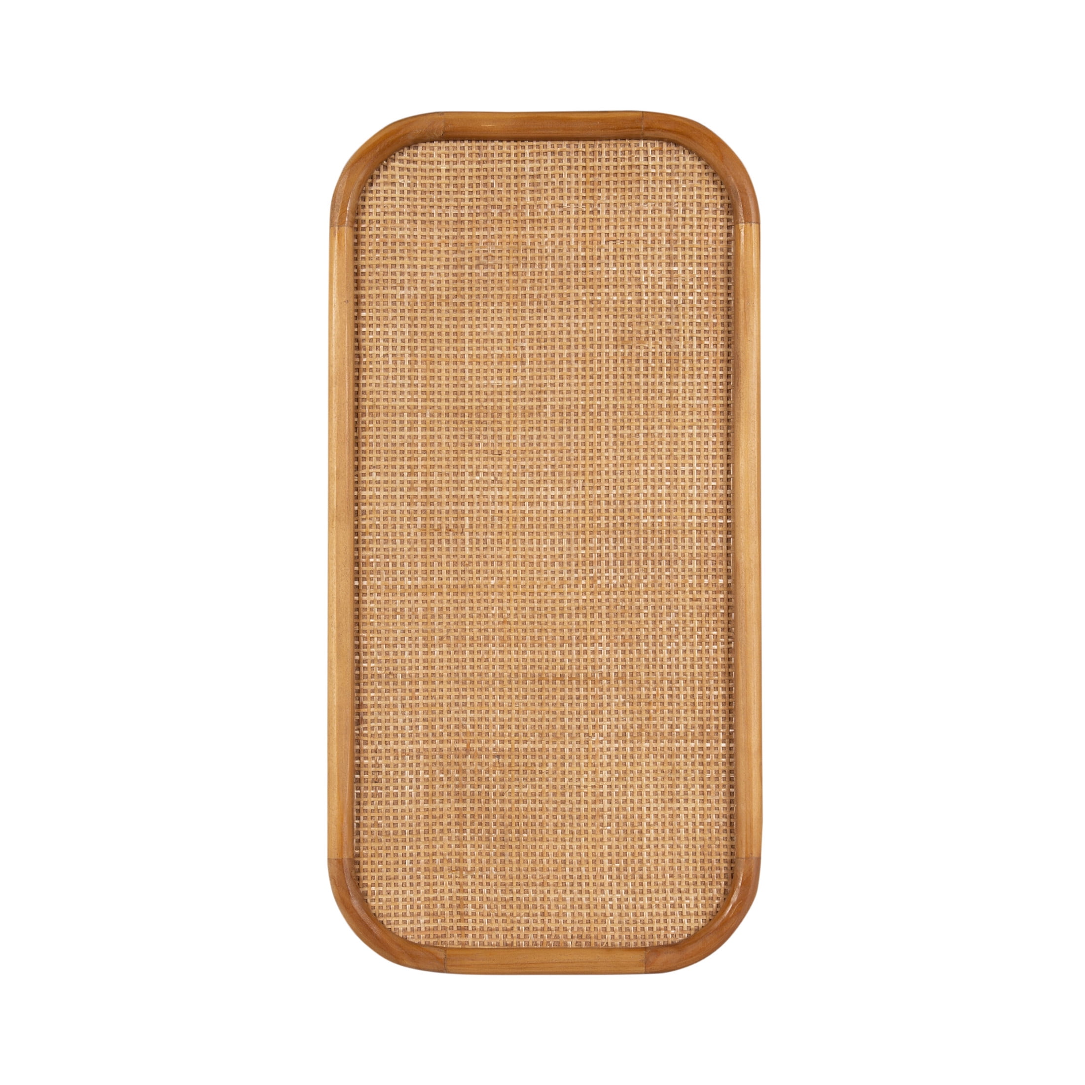 Kate and Laurel Planche Modern Rattan Wall Pinboard, 12 x 24, Natural Wood, Boho Rounded Rectangle Wall Organizer for Use as Cork Board, Vision Board, or Bulletin Board
