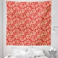 thumbnail image 1 of Valentine's Day Tapestry, Oriental Blossoms with Tangled Curly Leaves Antique Design of Flowers, Fabric Wall Hanging Decor for Bedroom Living Room Dorm, 5 Sizes, Vermilion Beige, by Ambesonne, 1 of 1