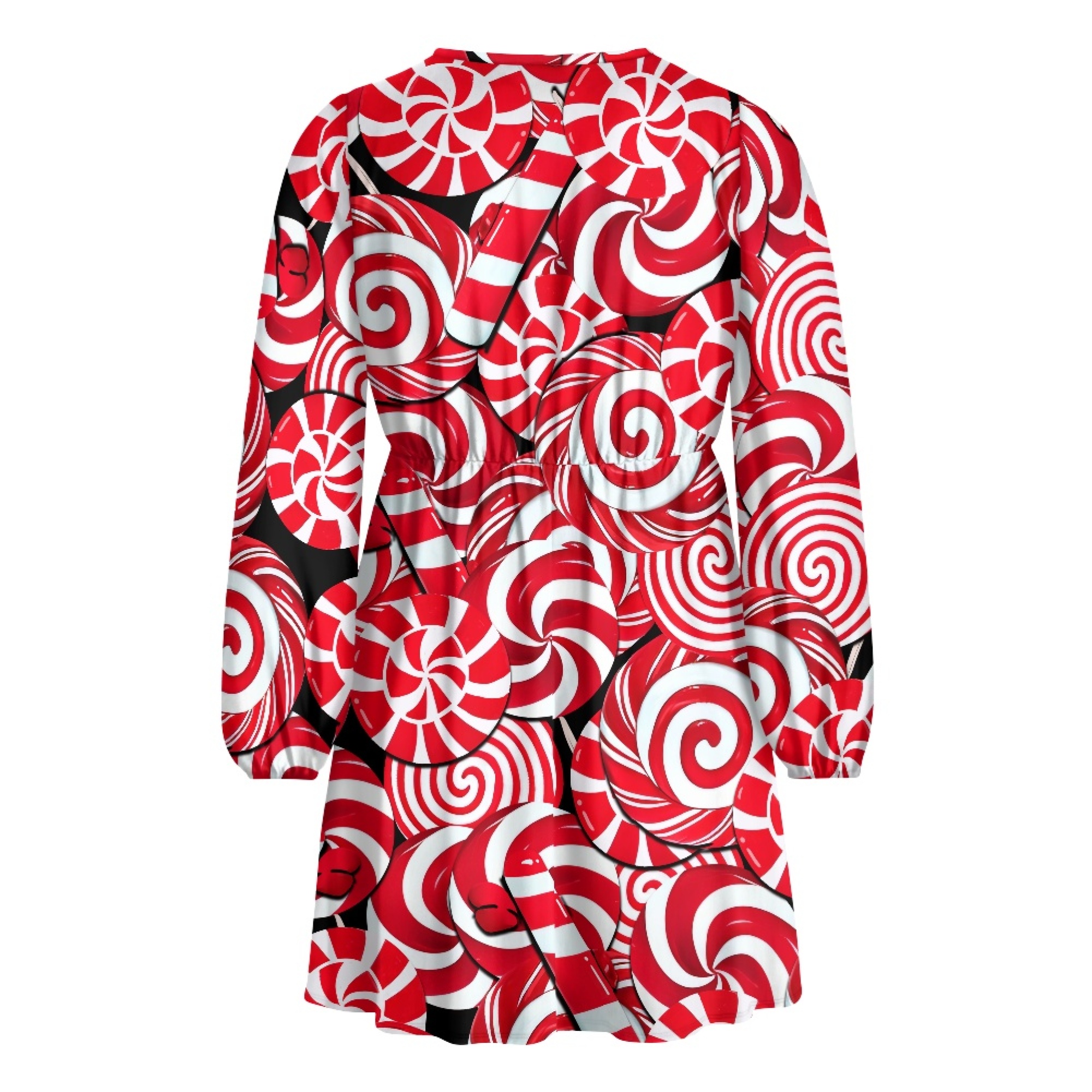 Yuyamidu Candy Canes Long Sleeve Dress Cover Up for Christmas Day Gifts Red Flowy Swing Dresses for Women Size M Casual A-Line Dress Winter V Neck Dresses