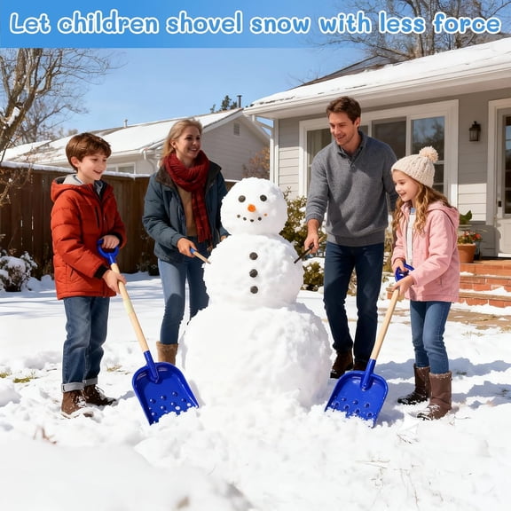 Blue Kids Snow Shovel - Adjustable 22–32 inch Toddler Detachable Wooden Handle Snow Shovel with Plastic Scoop & D-Grip$$Garden & Patio