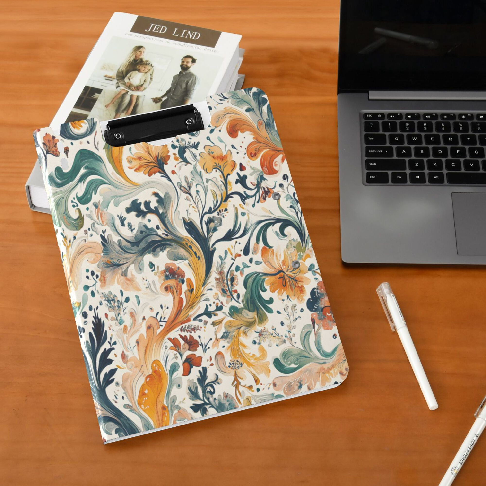 FORMRS A4 Clipboard Folder with Pen Holder Horizontal Foldable School Office Binder, Whimsical Leaves