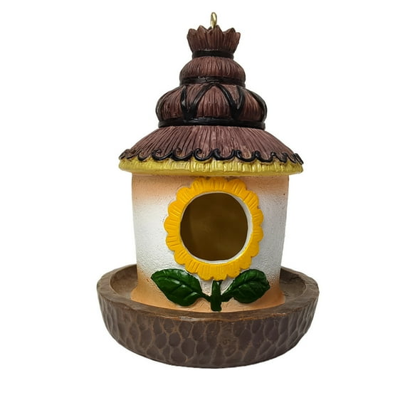 Hanging Birdhouse Bird Feeder For Outside, Resin Handicraft Pendant Bird Nest For Hummingbird And Bluebird, Country Cottage Decorative Bird House For Garden Patio Decor