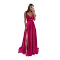 thumbnail image 1 of Vestido Bridemsaid Monvelli de satén con cuello vuelto y bolsillos, color rosa intenso, 1 of 7