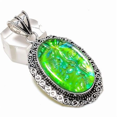 Natural Green Triplet Opal 925 Sterling Silver Jewelry Pendant 2.25"