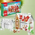thumbnail image 1 of DIY Christmas Cottage Model House Kit - Assemble & Paint Holiday Playset with 8 Watercolor Brushes, Creative Group Activity for Klds, Foldable Easy Storage, Educational Gift for B0ys and GirIs, 1 of 5