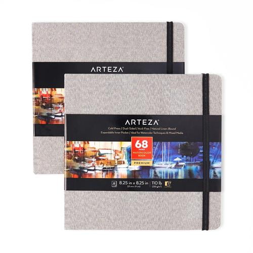 Arteza Watercolor Sketchbooks, 8.25x8.25inch, 2Pack, 68 Sheets, Gray