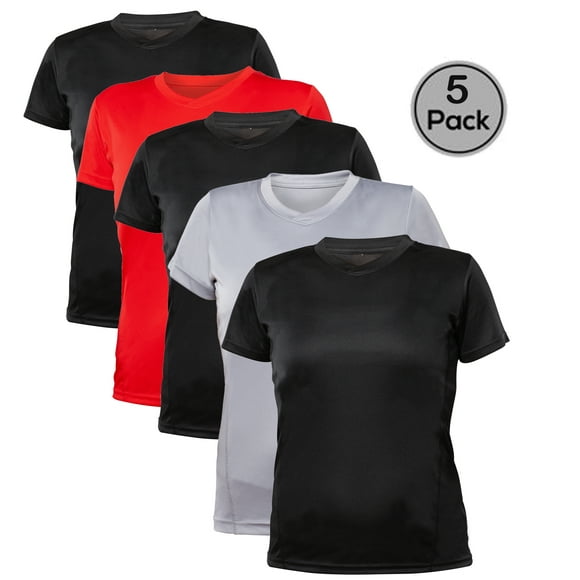Blank Activewear Pack de 5 T-Shirts pour Femmes, Tissu Performance à Séchage Rapide