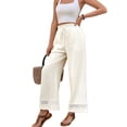 thumbnail image 3 of Womens Solid Color Casual Straight Leg Elastic Waist Pants Comfortable Trousers Cream White L, 3 of 9