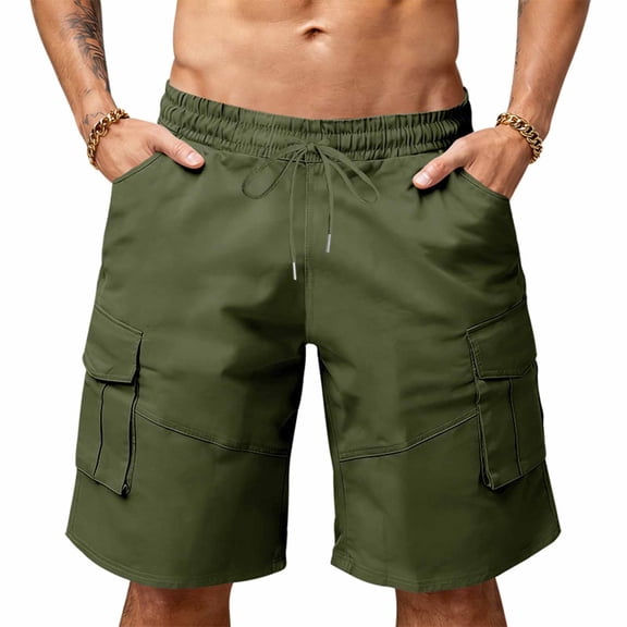 Cargo Shorts for Men Loose Fit Multi-Pockets Trousers Sturdy Cotton Canvas Bottoms Drawstring Waist Casual Work Shorts Utility Outdoorwear
