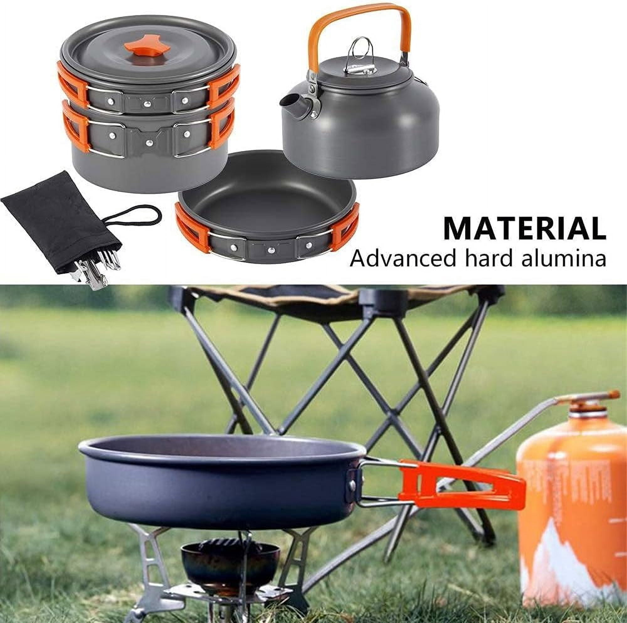 Camping Cookware Kit Outdoor Aluminum Cooking Set Water Kettle Pan Kitchen u Travelling Hiking Picnic BBQ Tableware Equipment