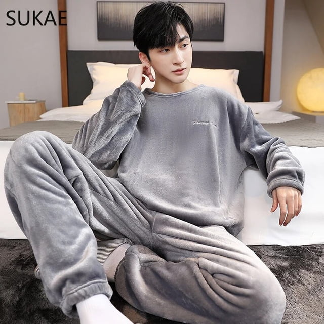 Conjunto de pijama de talla grande para hombre, ropa de dormir de terciopelo grueso, Coral, de ocio, deportiva, termal, gordito, para niño, invierno, L-5XL