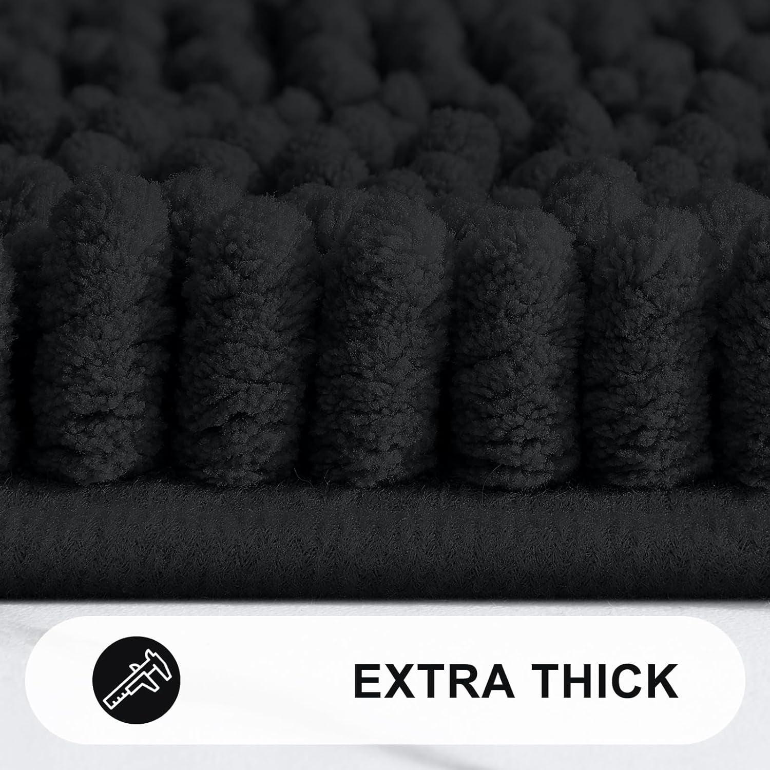 Chenille Striped Bathroom Rugs 24x16, Extra Thick and Absorbent Bath Rugs, Non-Slip Soft Plush Shaggy Bath Carpet, Machine Wash Dry, Bath Mats for Bathroom, Black