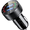 thumbnail image 1 of 1 cargador de coche, adaptador de cargador rápido de 36 W, cargador de coche USB dual para carga rápida con voltímetro colorido y botón de encendido/apagado, 1 of 5