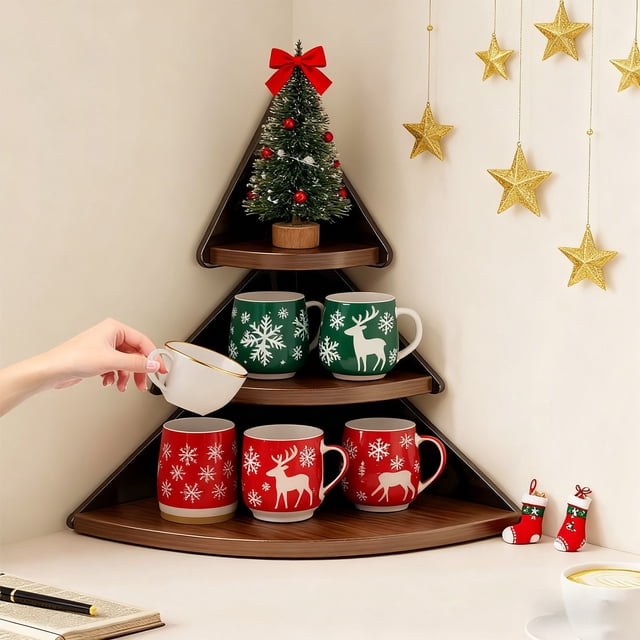 Estante esquinero de escritorio con forma de árbol de Navidad, estante multinivel ideal para cocina y oficina. Perfecto para decoración, almacenamiento, exhibir tazas, plantas y objetos pequeños. Esta