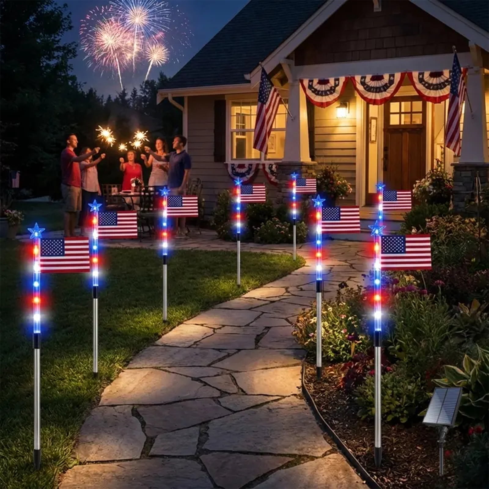 Premium Solar American Flag Pathway Lights, 8 Pack IP65 Waterproof Red White Blue Solar Garden Decor, Auto On/Off Patriotic Outdoor Lights for 250th Independence Day, Yard, Garden