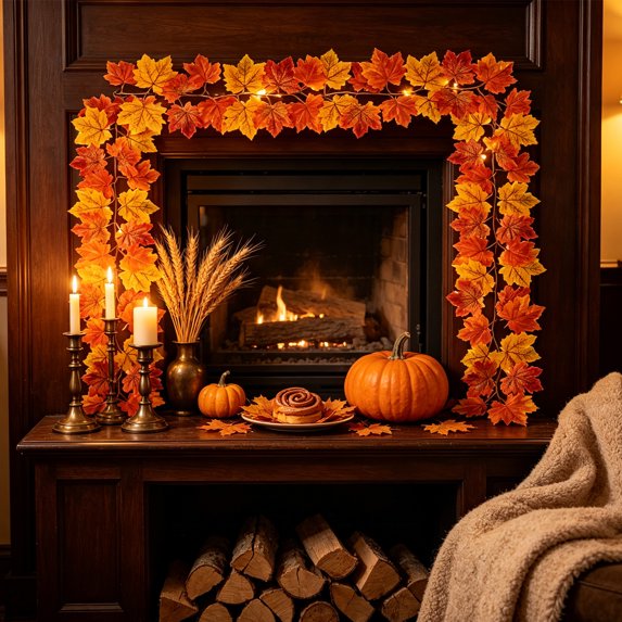 Hvmvliv 4ft Simulated Maple Leaf Decorative Garland with Embossed Vein Texture for Halloween Thanksgiving Home Hanging Decor Yellow