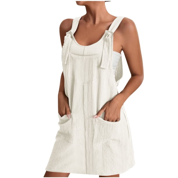 Vestido de Verano para Mujeres Cuello en V sin Mangas Sólido con Bolsillo de Eslinga, Vestido Casual de Moda para Diario Y Fiesta