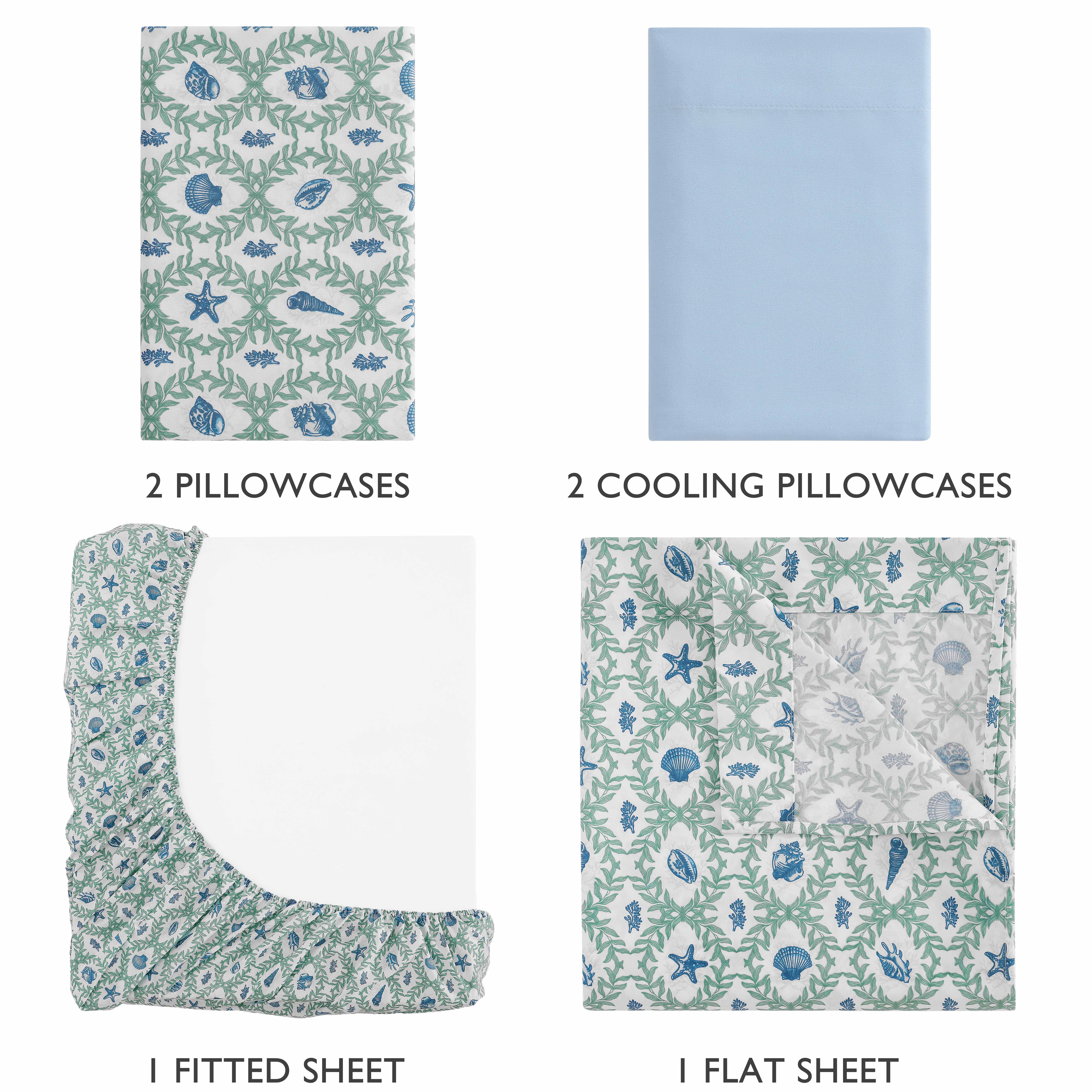 Caribbean Joe, Cooling 6PC Sheet Set, Full, Seaweed Trellis