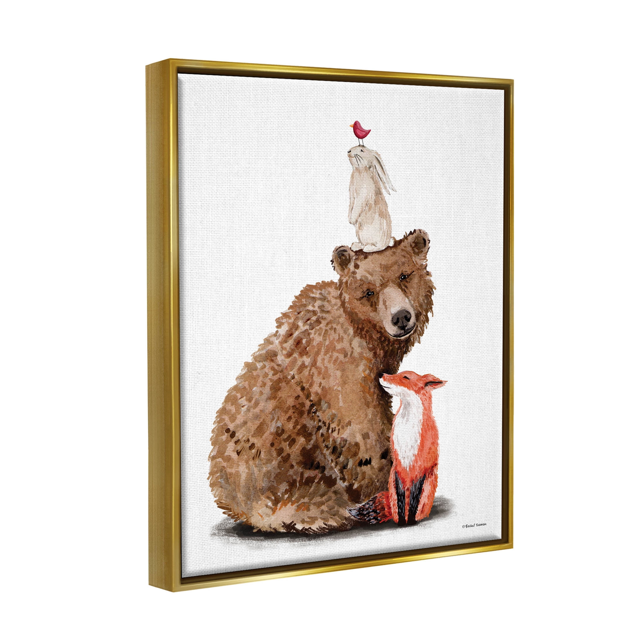 Stupell Industries Woodland Creatures Nature Animals Graphic Art Metallic Gold Floating Framed Canvas Print Wall Art, Design by Rachel Nieman