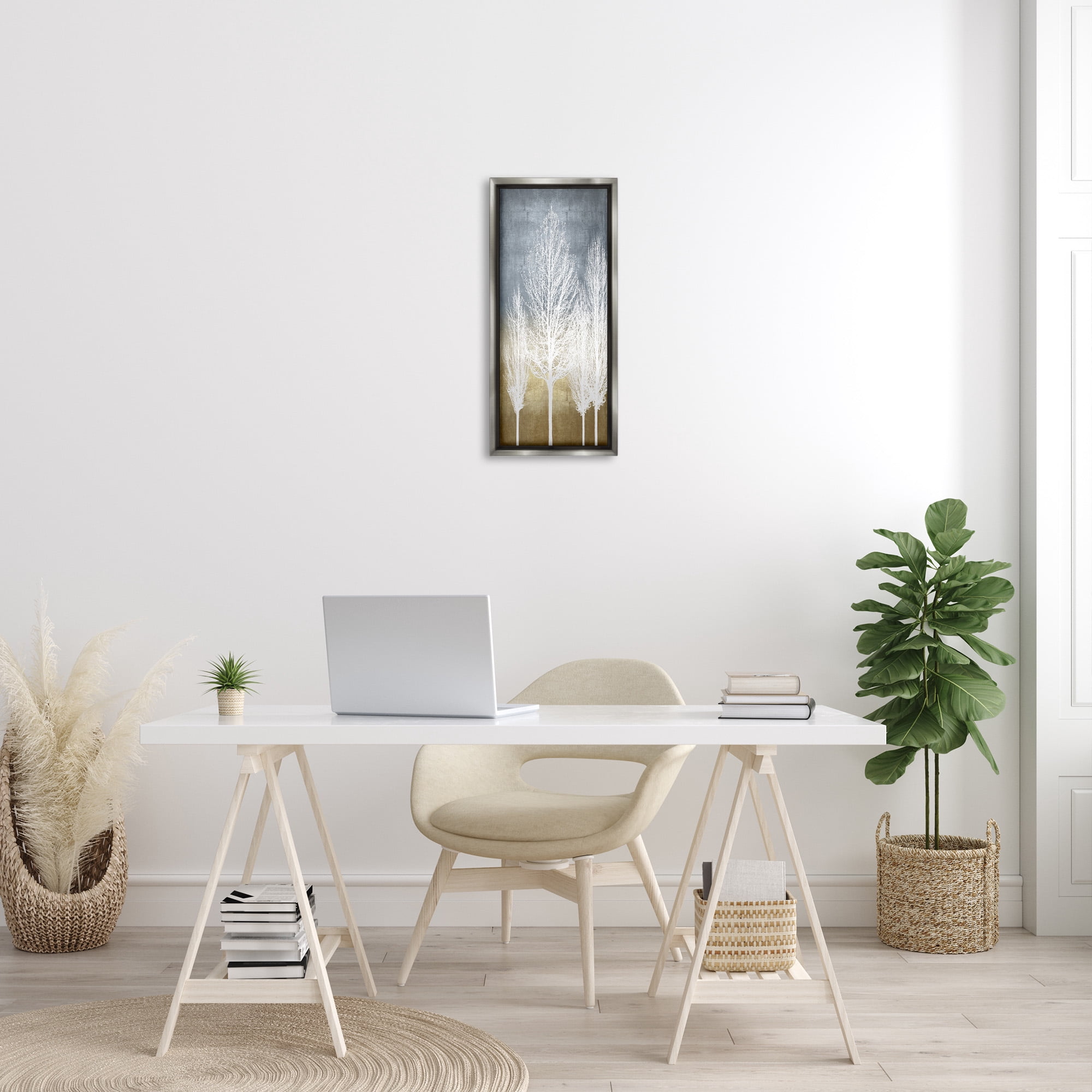 Stupell Industries Tall Tree Silhouettes Abstraction Landscape Painting Gray Floater Framed Canvas Art Print Wall Art, 11 x 25