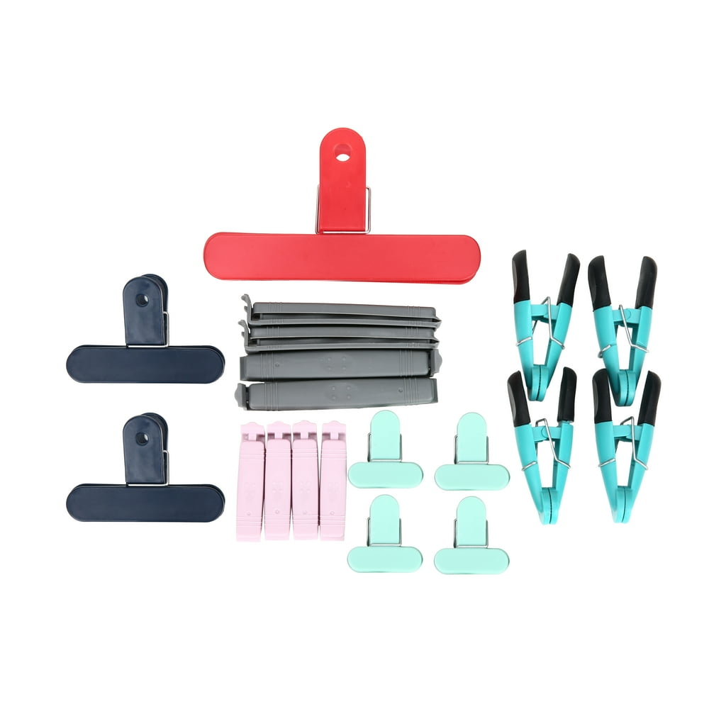 Mainstays Plastic Food Storage Bag Clips, 19 Piece Set in Assorted
