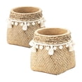 thumbnail image 2 of Set of 2 6.5x6.5x6" Brown Cement Planter with Woven Tassel Accent, 2 of 9