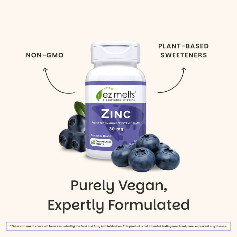 EZ Melts Dissolvable Zinc Supplement 30 mg, Vegan, Chewable Lozenges for  Immunity - Walmart.com