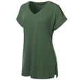 thumbnail image 1 of FashionOutfit Women's Solid Rolled Up Short Sleeve Over-Sized V-Neck Tunic Top, 1 of 1