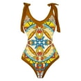thumbnail image 3 of WREESH Womens One Piece Swimsuits Beach Cover Ups Fashion Retro Print Tight Fitting Bikini Swimsuit Chiffon Overskirt Suit Sleeveless Bathing Suits Brown, 3 of 5