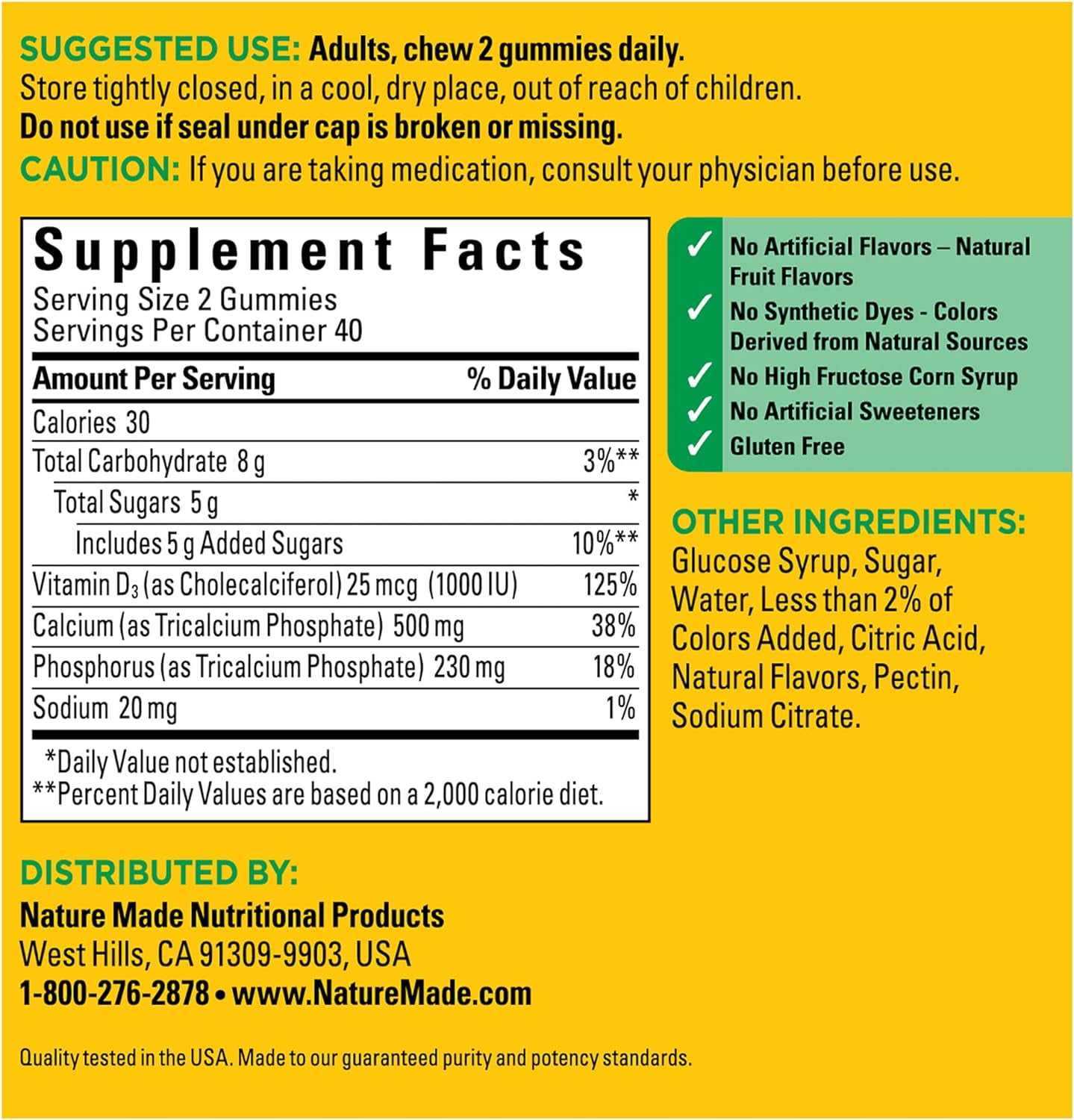 Nature Made Calcium Gummies 500 mg Per Serving with Vitamin D3, Dietary Supplement for Bone Support, 80 Gummies, 40 Day Supply