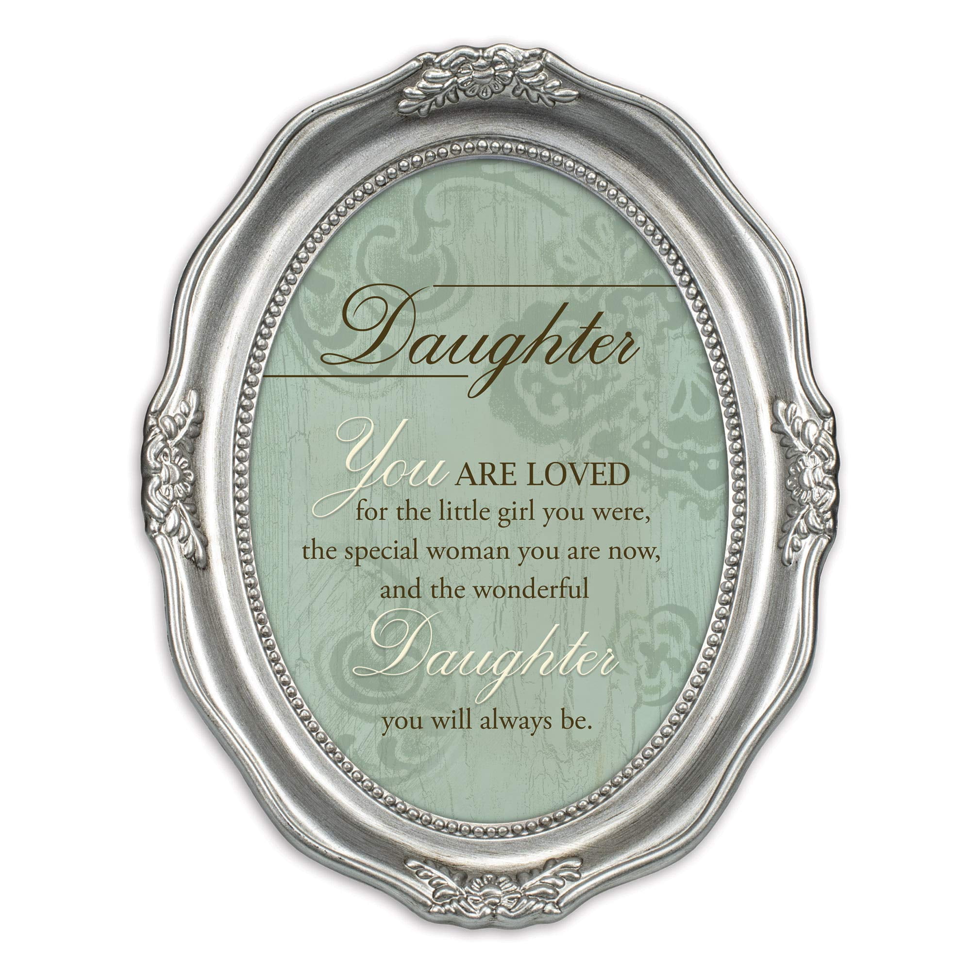 Love Him Who Calls Brushed Silver Wavy 5 x 7 Oval Table and Wall Photo Frame 