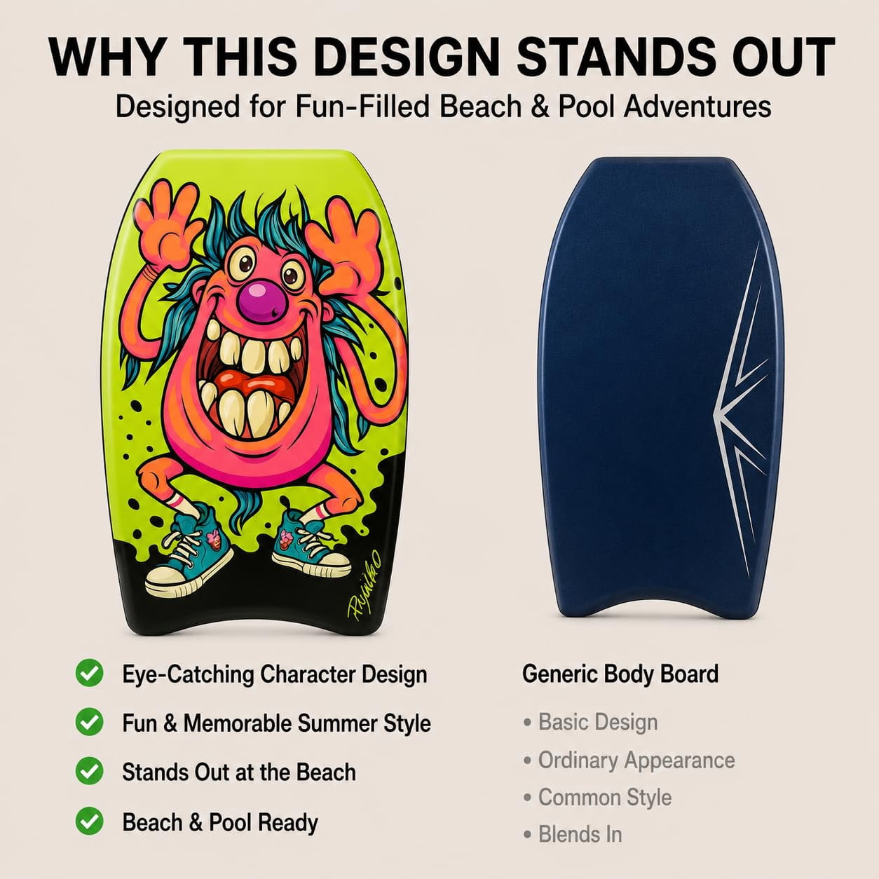 PMU 26 Inch Mermaid Printed Bodyboard - Lightweight Wrist Leash