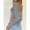 thumbnail image 4 of IWEMEK Women Tops Comfy Lightweight Slim Shirt Grey Striped Going Out Backless Pullover Fall Clothes 2025 M, 4 of 7