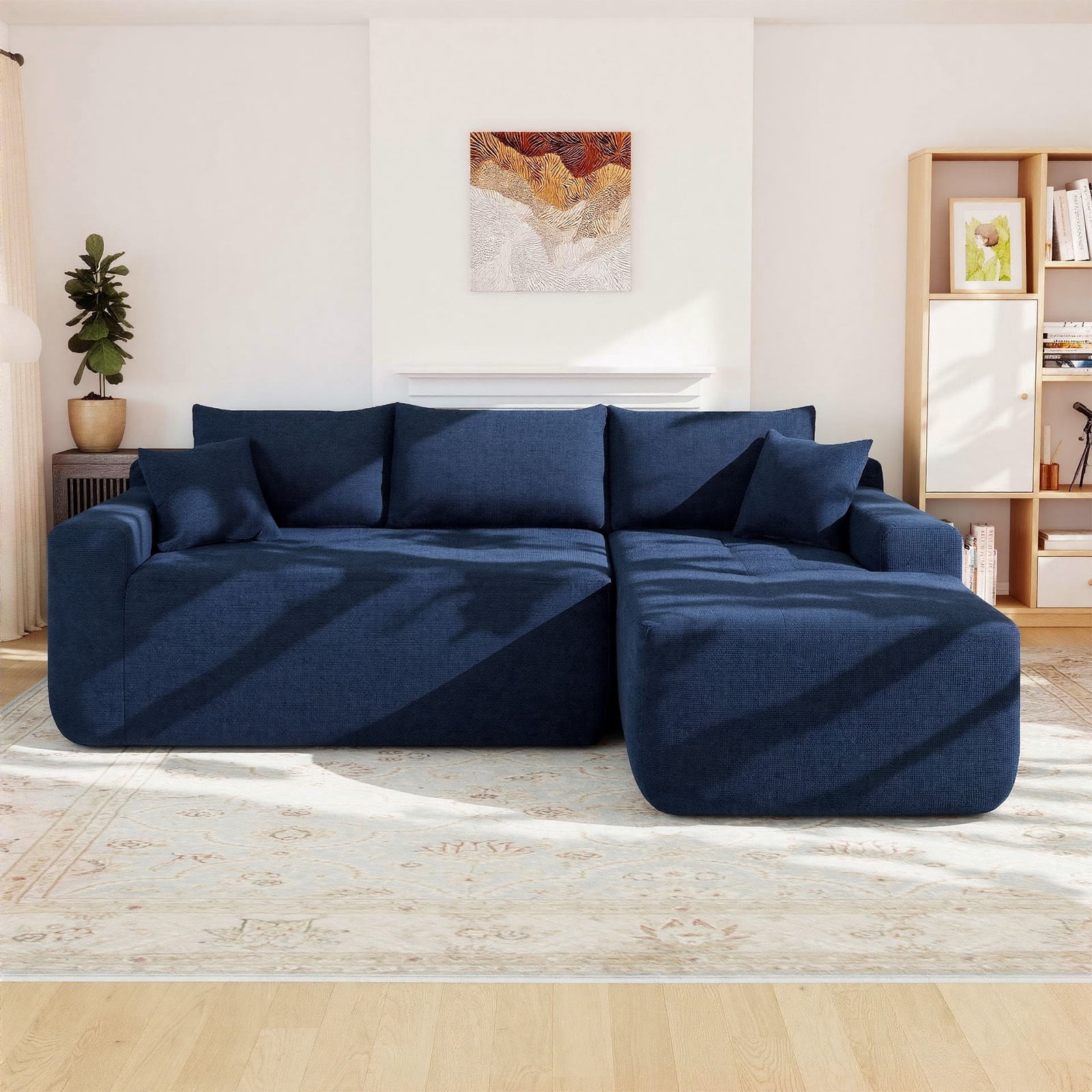 Lunale L-Shaped Modular Sectional Sofa with Right Chaise, No Assembly Required, Boneless Polyester Cloud Couch for Living Room, Blue