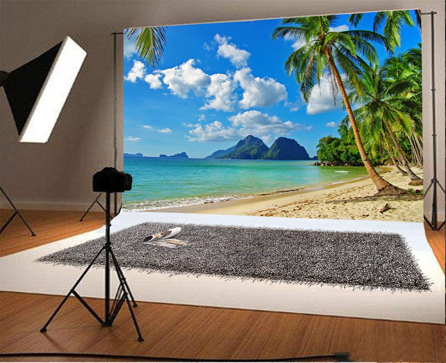 10x6.5ft Music Pineapple Polyester Photography Background Cool Summer Vacation Sea Coconut Tree Blue Sky Wood Plank Funny Cute Creative Wedding Music Party Lover Studio Portraits Shoot Backdrop