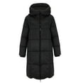 thumbnail image 3 of Women's Mid-Length Hooded Puffer Coat, Thickened Plus Size Jacket, Winter Casual Outerwear, Warm Quilted Parka, Solid Color Cotton Coat, Everyday Winter Coat Black L, 3 of 7