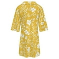 thumbnail image 6 of Yellow Floral White Pattern Design Womens Dress With Pockets Summer V Neck 3/4 Sleeve Dress Plus Size Loose Dress, 6 of 7