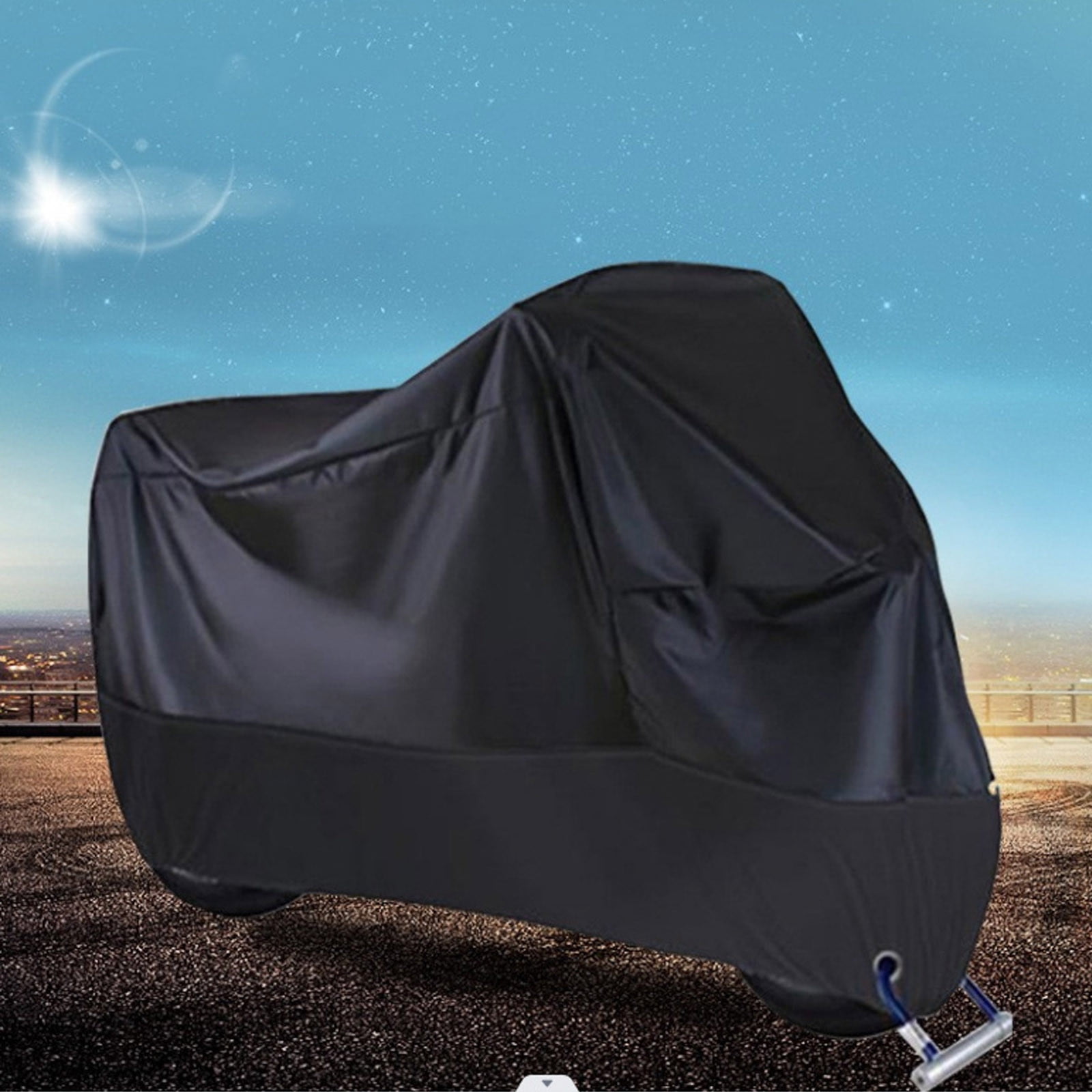 Universal Waterproof Motorcycle Cover, Outdoor Protection, Fits 96"" Motors, Black/Silver - View #9