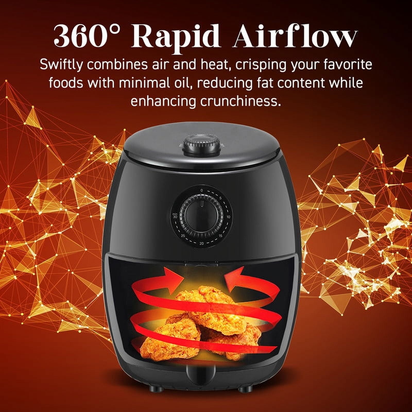 Elite Cuisine EAF2000 2.1qt Hot Air Fryer with Adjustable Timer and Temperature for Oil-free Cooking, Black