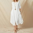 thumbnail image 2 of Birdeem Robe Femme Printemps et Été Col Rond Manches Courtes Poche Droite Coton et Lin, 2 of 9