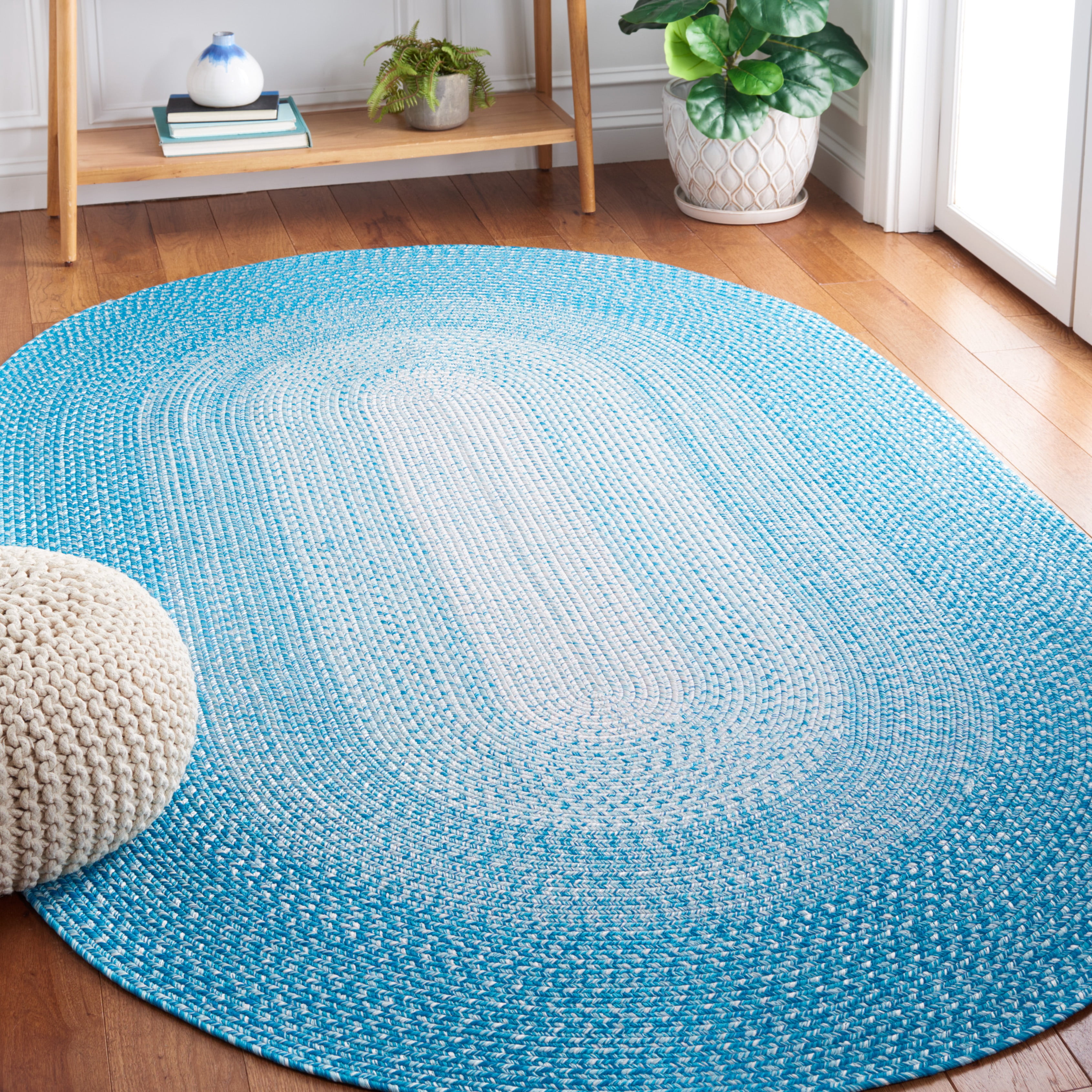 SAFAVIEH Braided Evangeline Bordered Machine Washable Reversible Area Rug, Aqua, 6' x 9' Oval