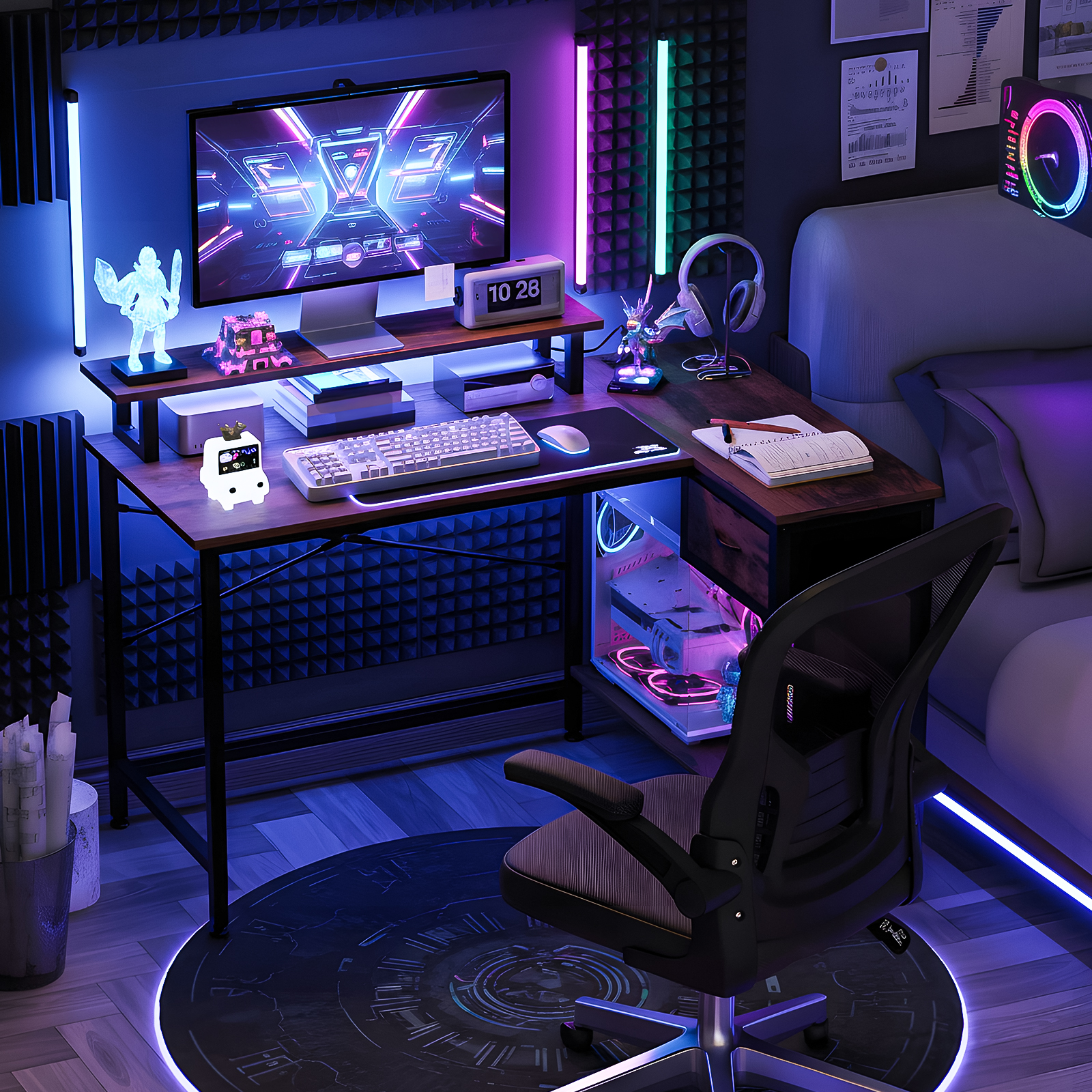 Fairy 43" L-Shaped Gaming Desk with LED Lights and Power Outlets photo 5