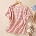 thumbnail image 2 of Blouse pour Femmes Chemise en Lin Respirante d'Été Décontractée Couleur Unie Ajourée Rou, 2 of 3