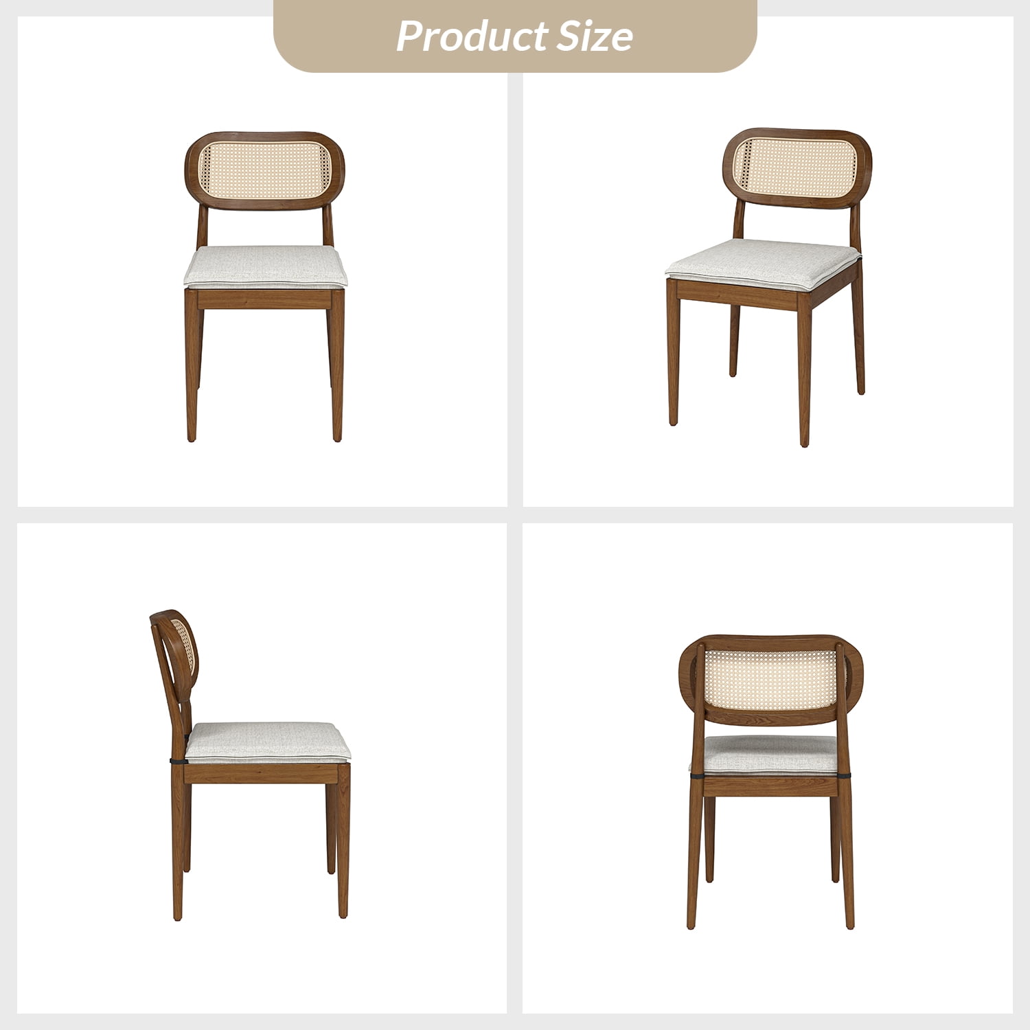 Farmhouse Dining Chairs Set of 6 Rattan Side Chairs Wood Legs Removable Cushion Home Kitchen Restaurant