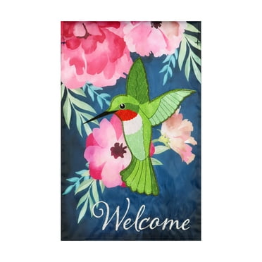 Welcome Hummingbird Blue Yard Flag 11.5in x 18in