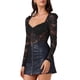 thumbnail image 4 of Cuerpo de encaje versátil con diseño transparente de manga larga para mujeres INSPIRE CHIC S Negro, 4 of 6